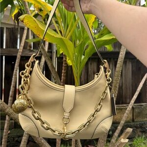 Coach Moonlight Hamptons Hobo Leather Shoulder Bag with Gold Chain & Bag Charm